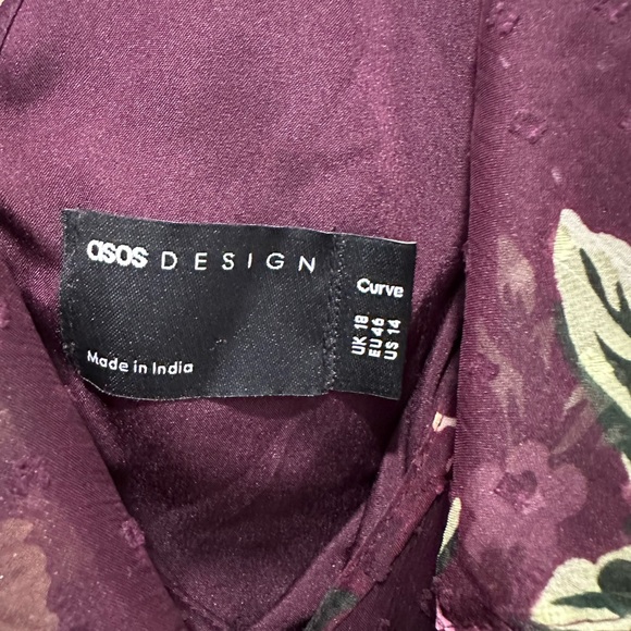 Like new! ASOS Curve draped midi dress, chiffon, maroon w/floral design, Size 14 - Picture 7 of 7
